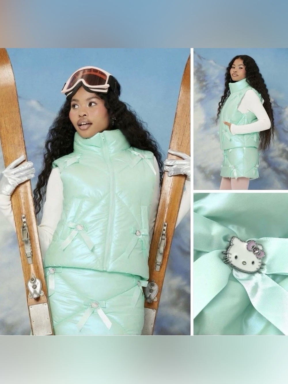 Forever 21 x Hello Kitty Mint Puffer Vest Bows Charms Kawaii Sanrio Medium NWT